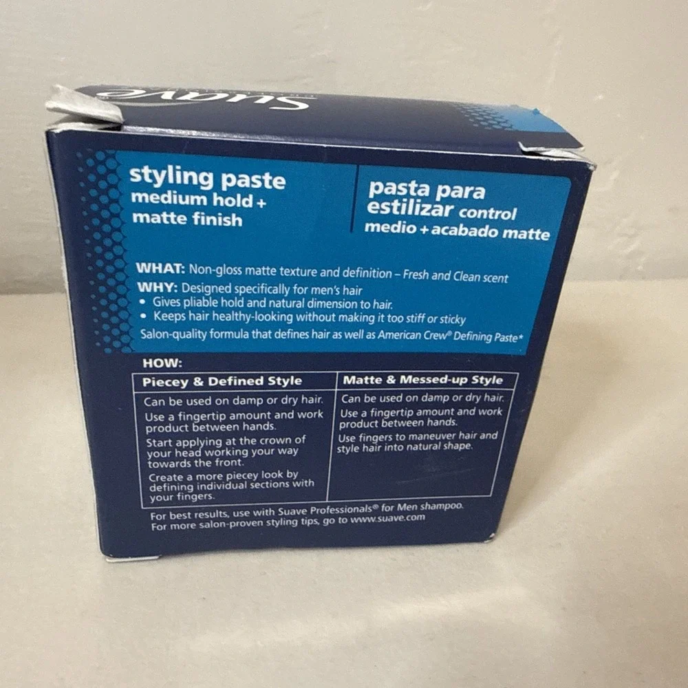Suave Professionals Men's Hair Styling Paste Medium Hold Matte Finish 1.75 oz